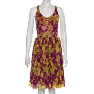 Yellow & Purple Jean Paul Gaultier Soleil Mesh Rose Print Dress